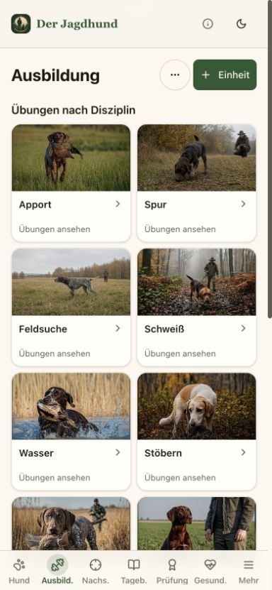 Ausbildungsbereich der App Der Jagdhund mit jagdlichen Disziplinen