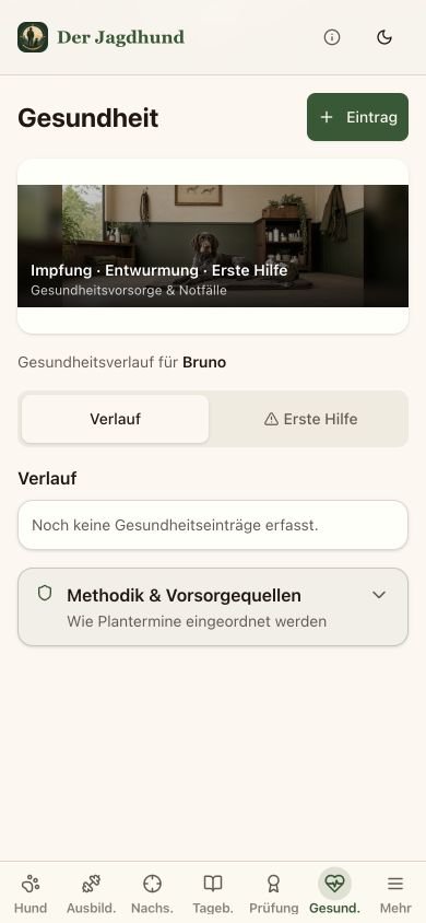 Gesundheitsbereich der App Der Jagdhund