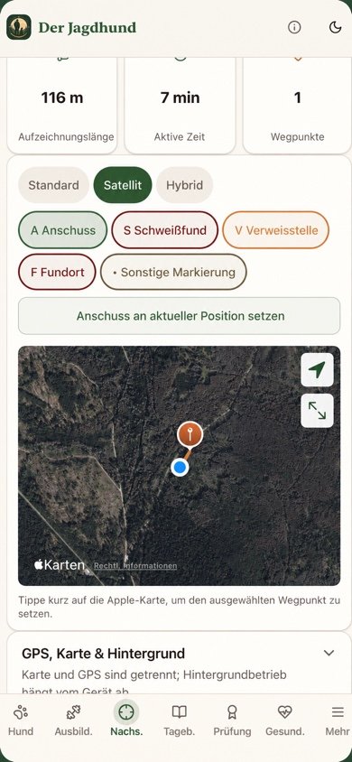 Nachsuche-Bereich der App Der Jagdhund