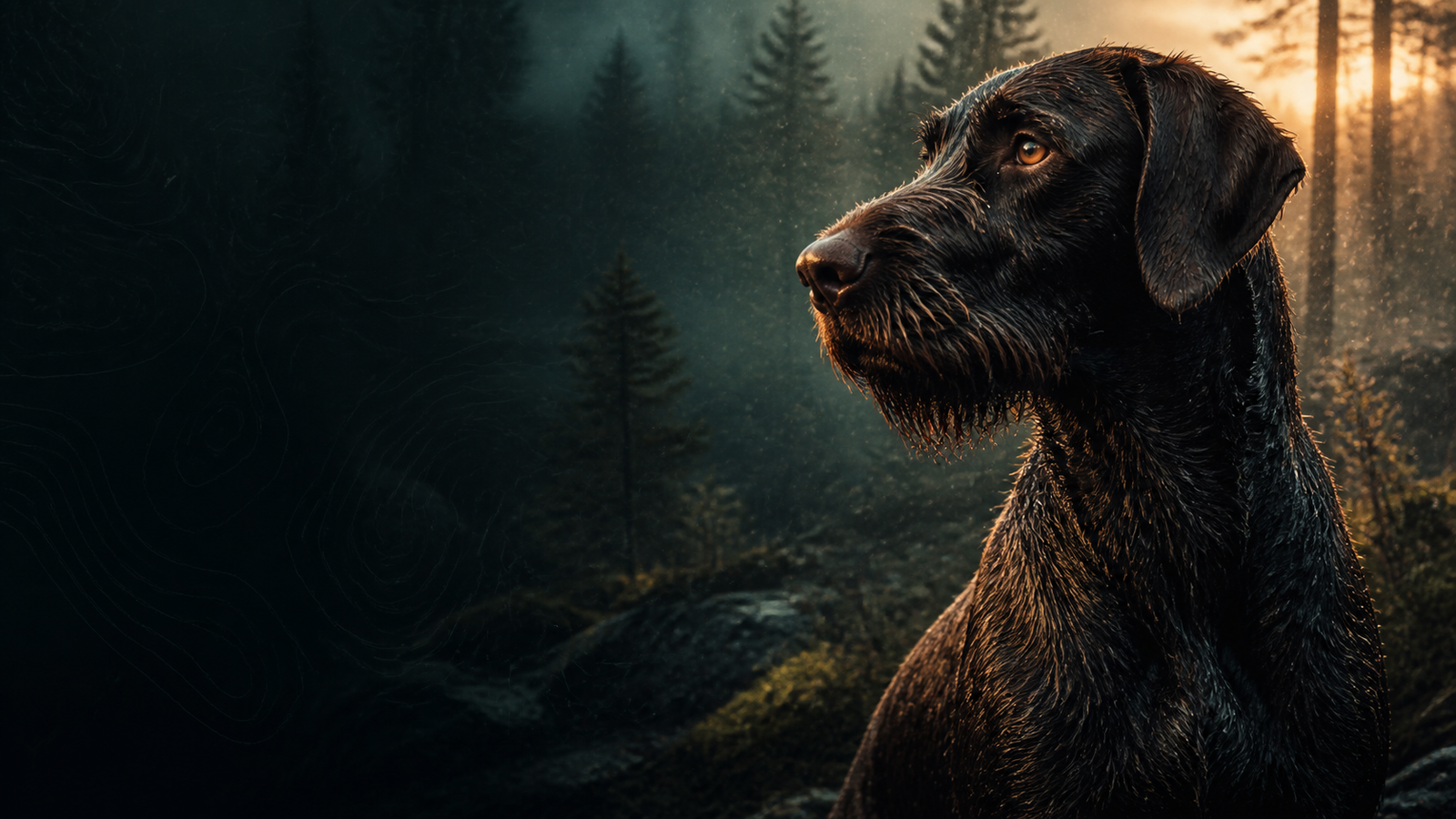 Jagdhund im morgendlichen Wald