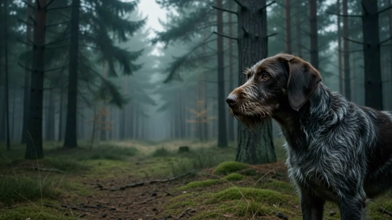 Jagdhund im nebligen Revier